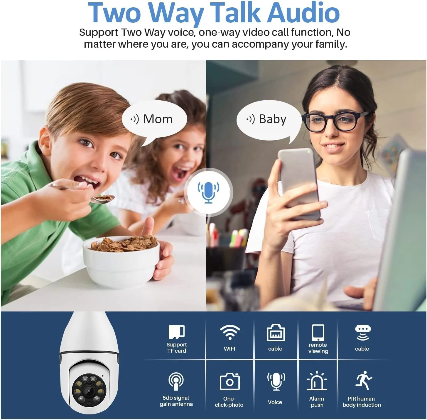 Light Bulb Security Camera Wireless WiFi Light Socket Cameras 360 Pan Tilt Smart Motion Detection Alarm Color Night Vision