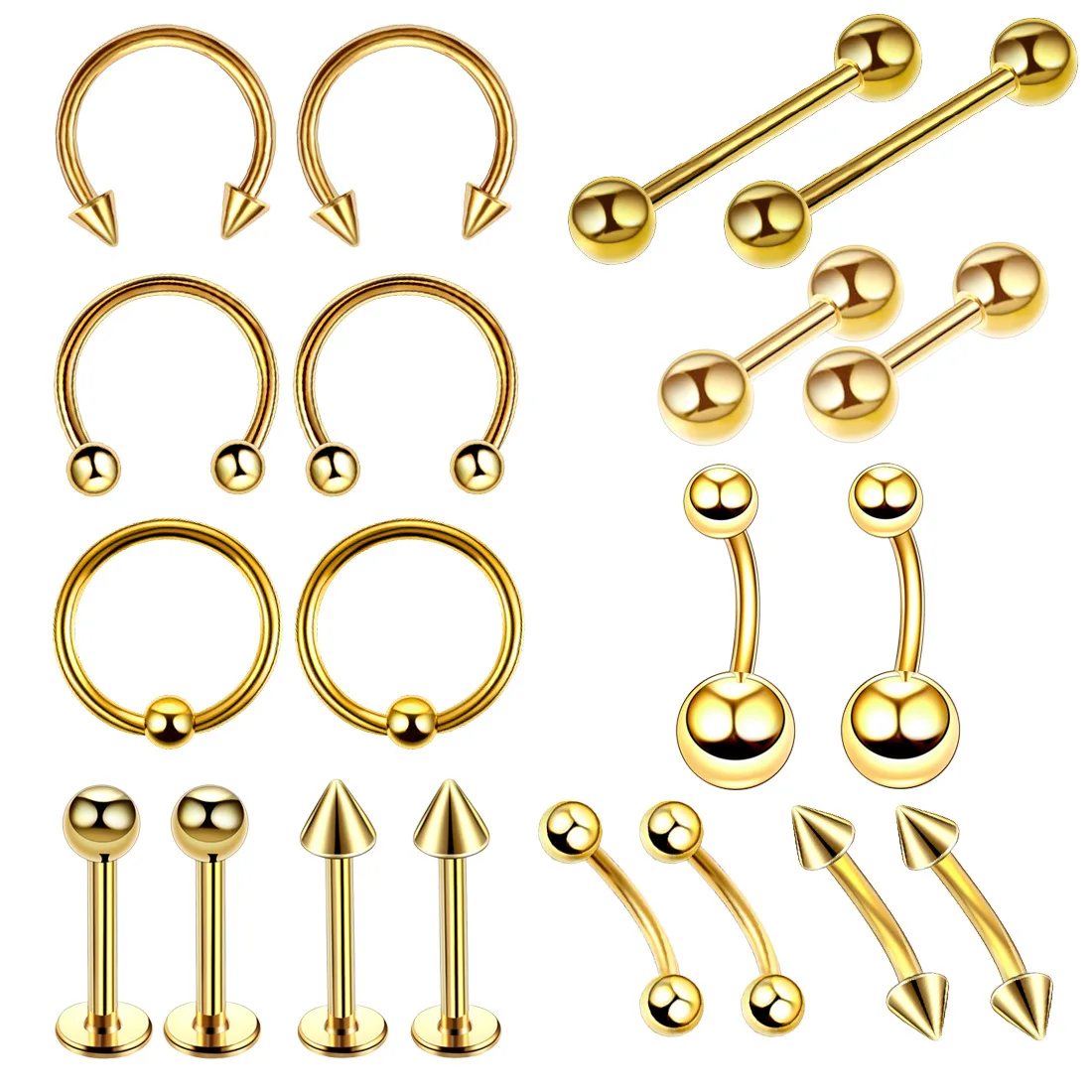 20pcs big size ball and cone hoop earrings nose ring septum piercing ear set cartilage tragus helix jewelry