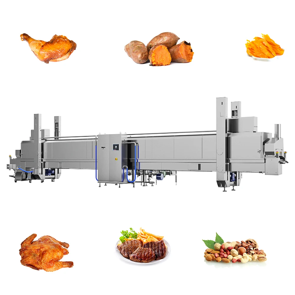 Industrial 1ton/h Linear Oven Steam Coated Food Processing Roast Chicken Continuous Meat Steam Roasting Machine