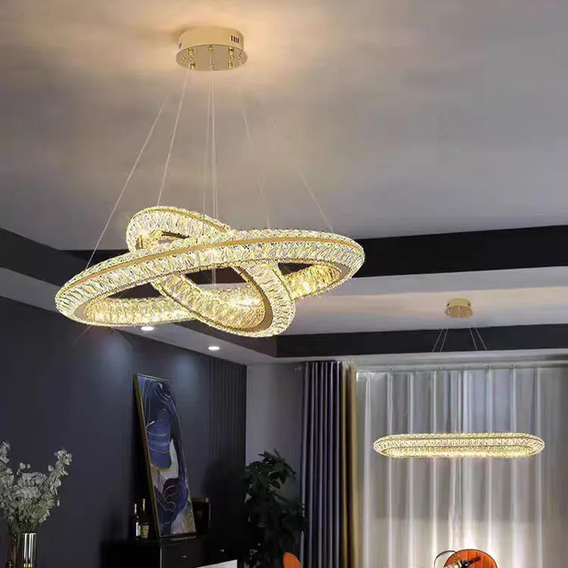Gold  long k9 crystal  pendent lamps dining table kitchen chandelier