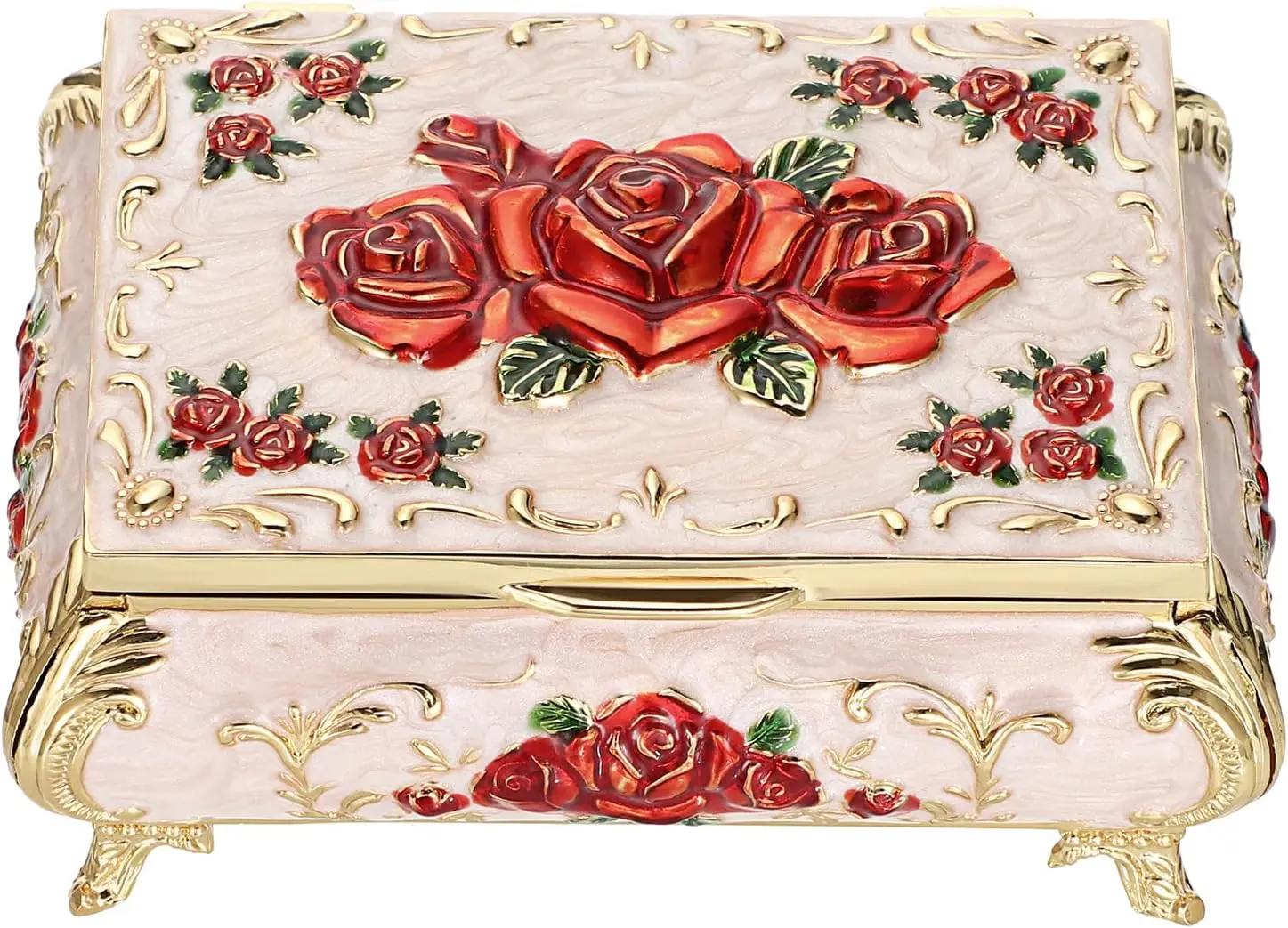 Antique Metal Jewelry Box Practical Home Decor Floral Engraved Chest Ring Case Trinket Storage Organizer