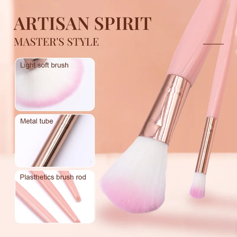 5 Pcs/Box Hot Sale Makeup Brush Set With Mirror Box Portable Travel Makeup Cover Brush Soft Hair Eye Shadow Brush 3 Colors