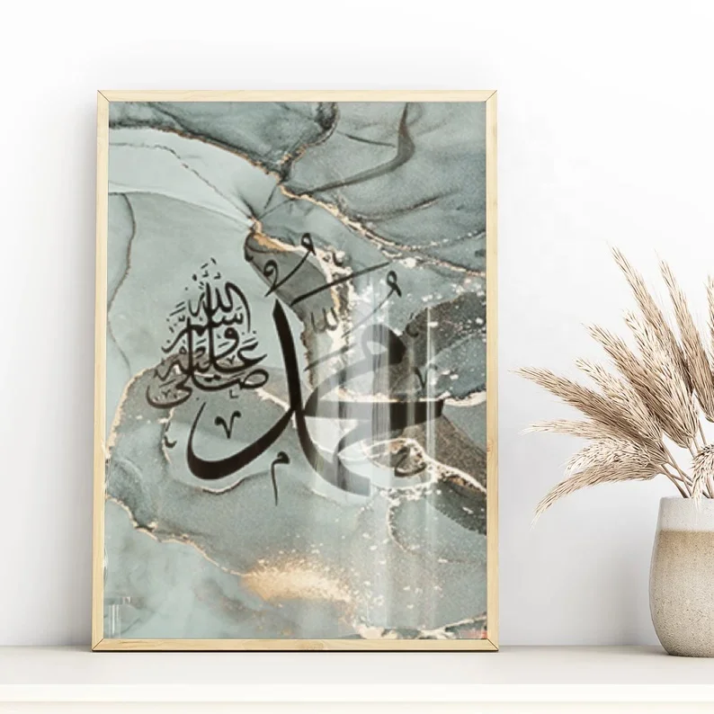 Islamic wall art triptych Arabic script crystal porcelain glass decorative painting for living room and hotel decoration