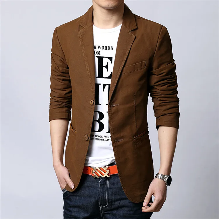 men slim fit suit Autumn winter blazers button casual streetwear thin coat High quality 100%cotton big size 6XL