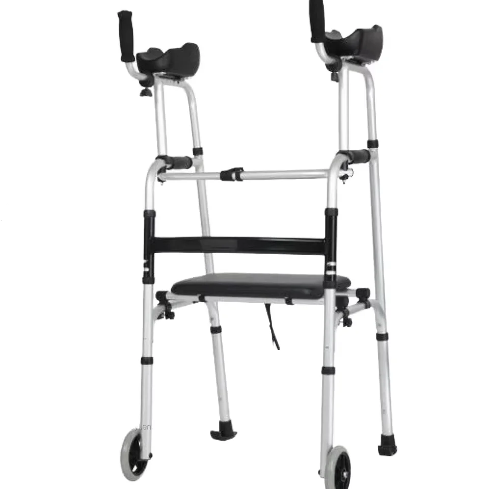 Two wheels adjustable light weight aluminum folding walker with armrest for adults