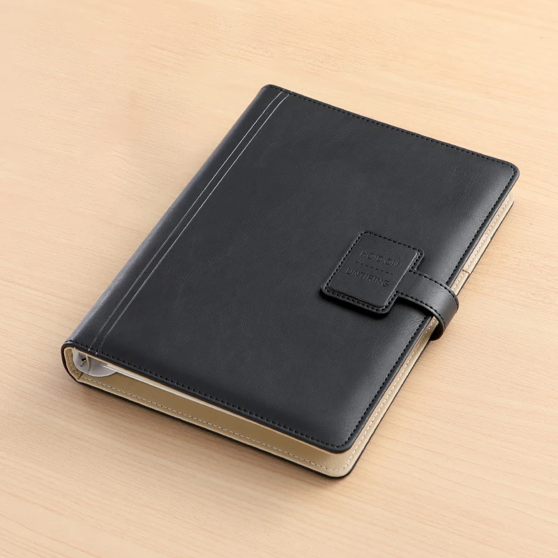 Free Sample Notebook PU Business a5 6 Metal Ring Six Holes Loose-leaf Budget Binder Leather Notebook with Pen Loop Buckle