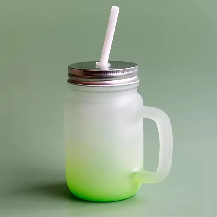 14OZ Gradient Colored Mason Jars for Sublimation Handle Lids with Straw Subcategory Mugs