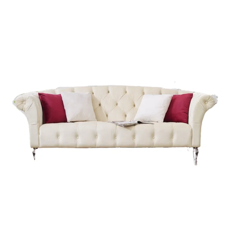 Dongguan furniture wholesale Classic Fabric Chesterfield Button Tufted Sofa Set Design For Living Room Sofa