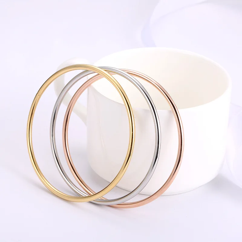 Trendy Stainless Steel Classic Round Gold 3MM Single Circle Bangle Simple Style Closed 3MM Thin Wire Bracelets Bangles for Women