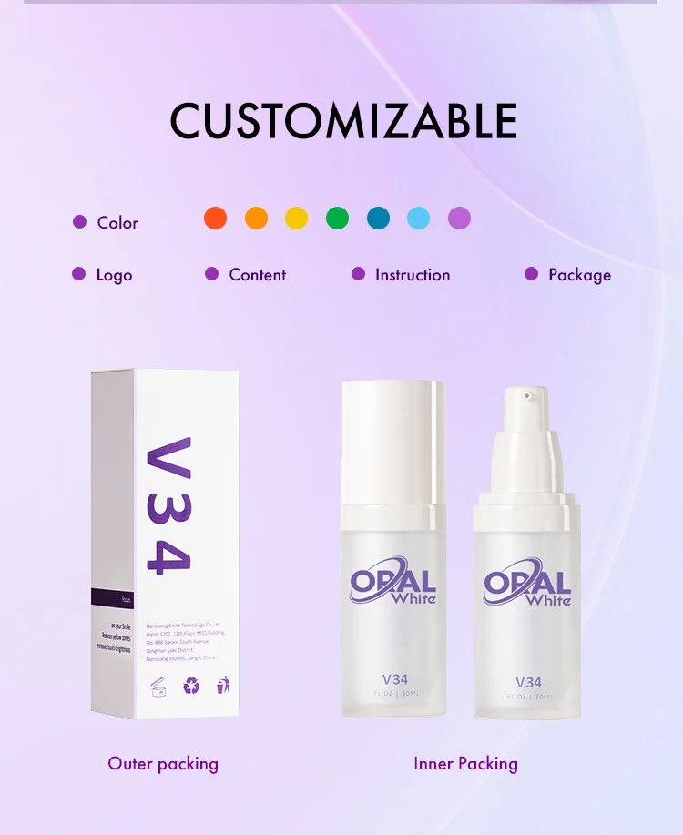ODM OEM Non-invasive V34 Color Corrector Toothpaste Fast Brighten Purple V34 Toothpaste Smile Ease Home Use