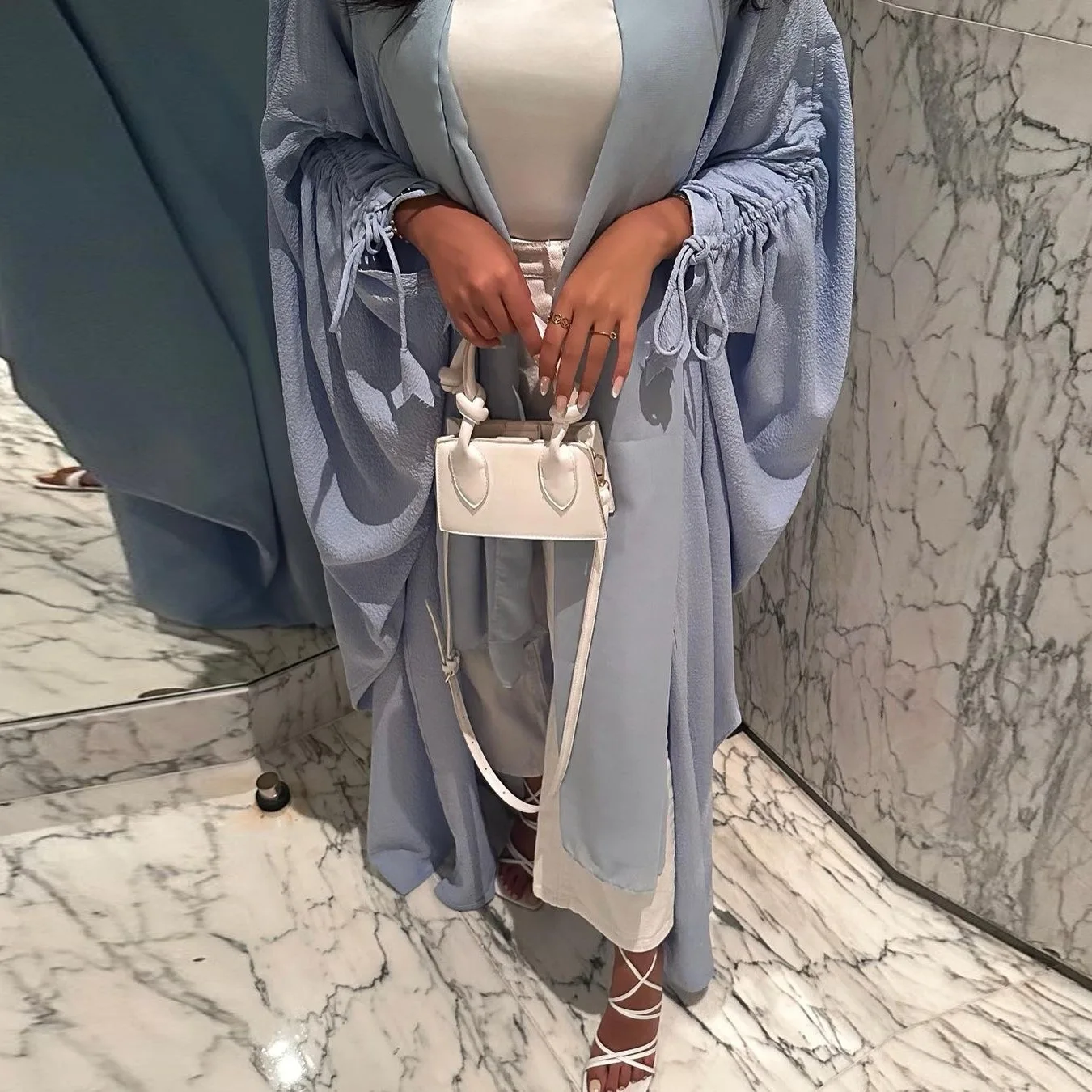 Eid Islamic Solid Fashion Simple Party Solid Drawstring Robe Open Abaya Dubai 2023 manufacturers Traditional Muslim Cardigan