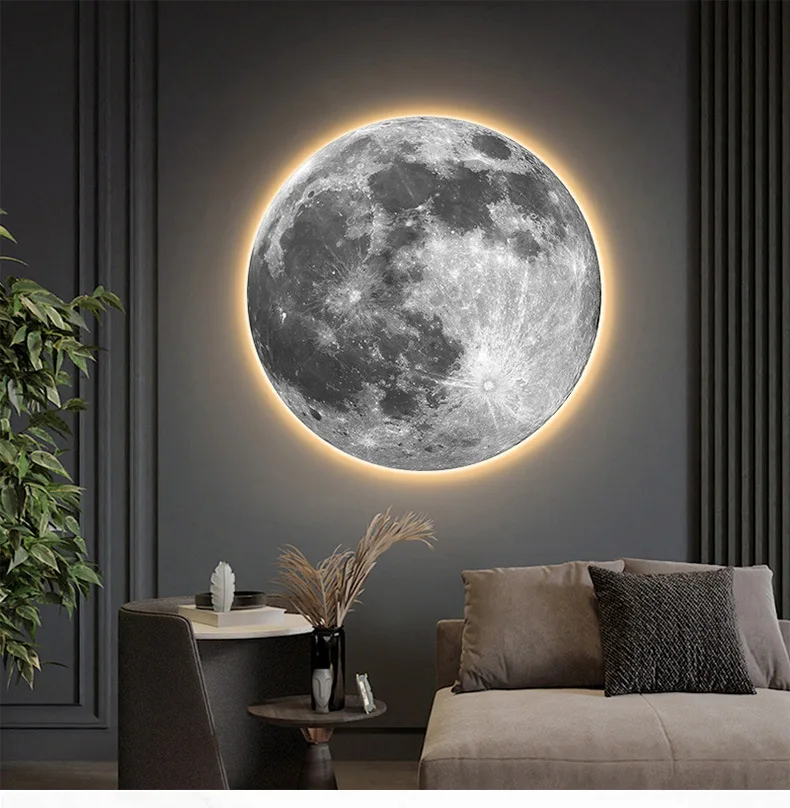80CM Minimalism creative planet crystal porcelain modern glass wall paintings with led for home decor