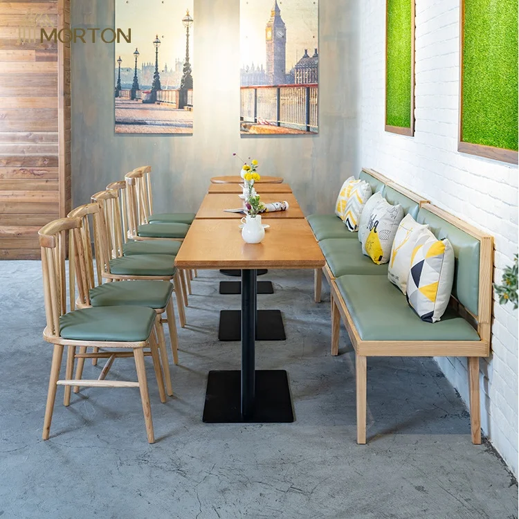 Wholesale restaurant furniture high quality rectangle wood top coffee shop cafe dining table with metal base