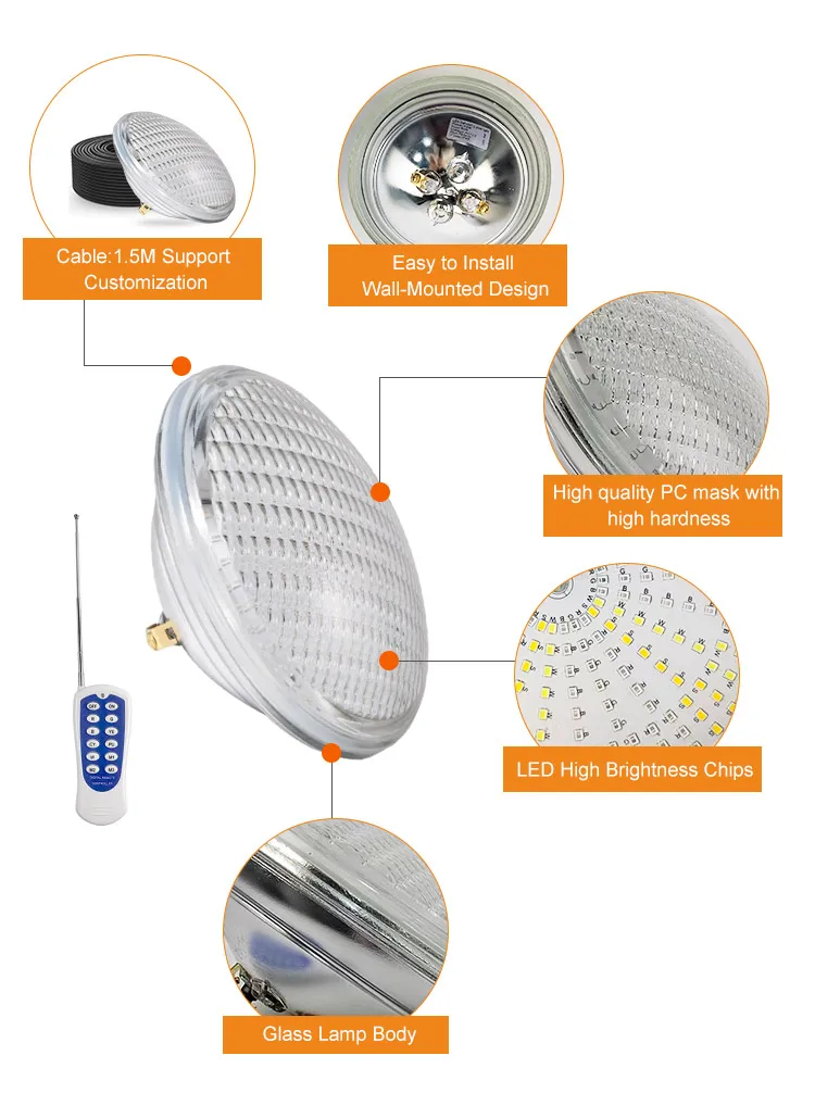 IP 68 12W 18W 24W 36W  Recessed Led Swimming Pool Light ABS RGB control underwater lamp par56 underwater light for swimming pool