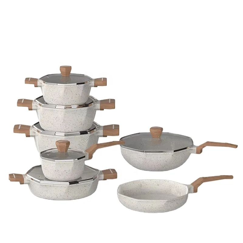 6 piece non stick casserole cookware set white granite marble coating cooking sauce pot