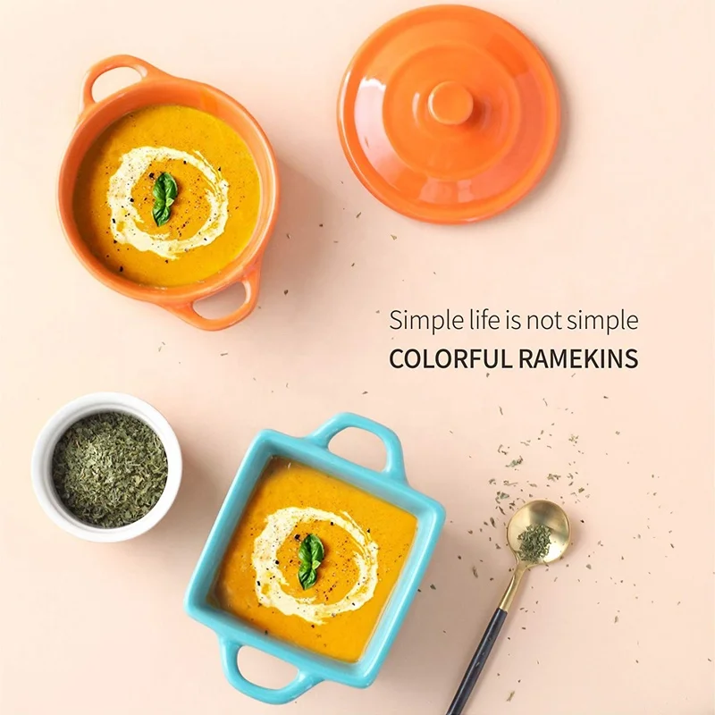 Factory price 8 Ounces Square Ceramic Ramekins for Baking