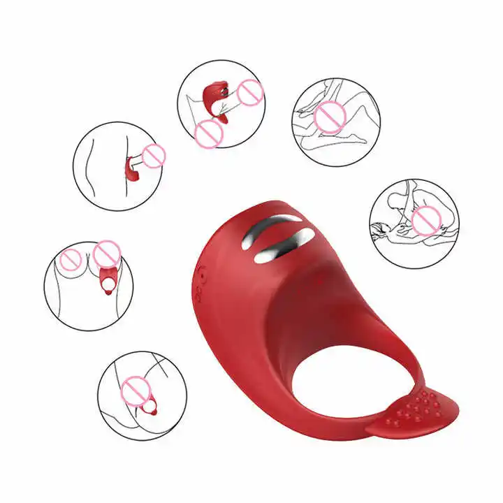 Red Silicone Lip Vibrator Electric Shock Sex Cock Ring Men Penis Masturbation Massager Sex Toys For Men
