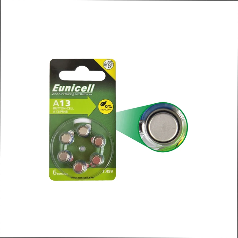 Super Eunicell  A13 PR48 1.5V Hearing Aid Battery Size 13  In Blister Card