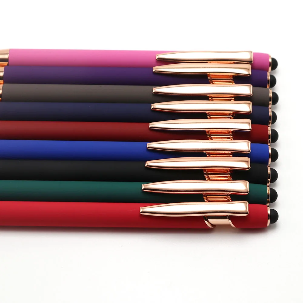 soft finished 2 in 1 promotional pen custom logo ballpoint pen stylus rose gold metal pens with custom logo