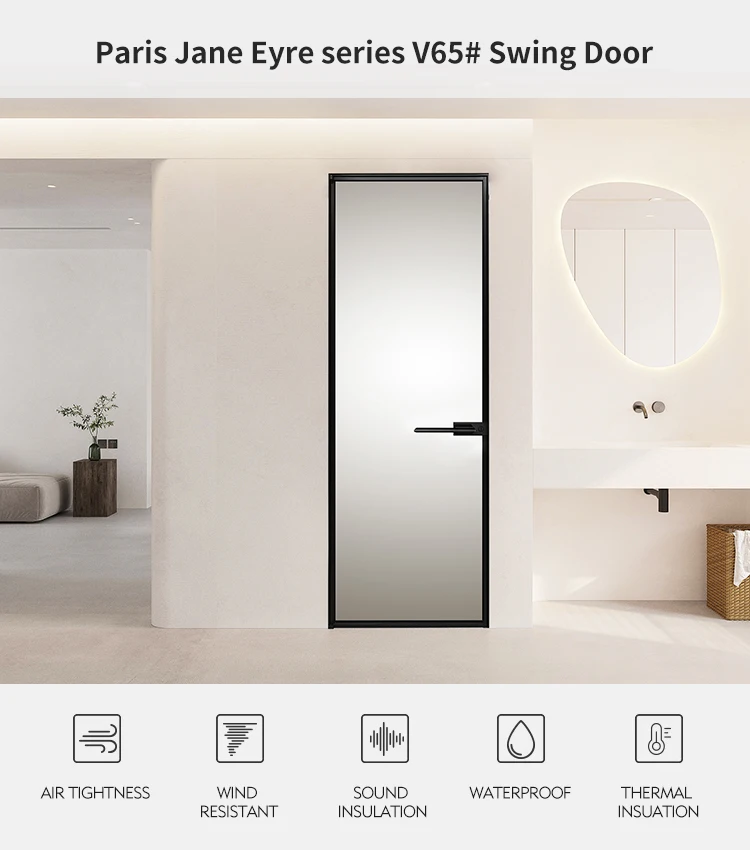 Customized Modern Indoor Divider Entry French Swing Glass Door Windproof Aluminum Alloy Casement Villas Foldable Opening Method