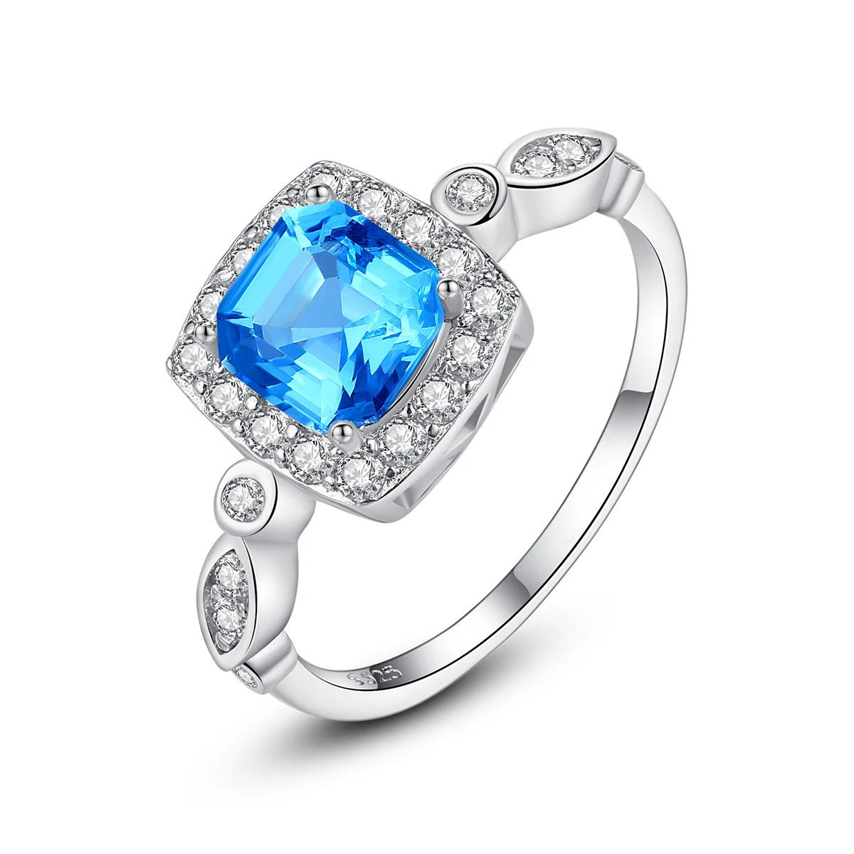Daidan Zirconia Ring Women Square Diamond Luxury Wedding Blue Topaz 925 Silver Ring