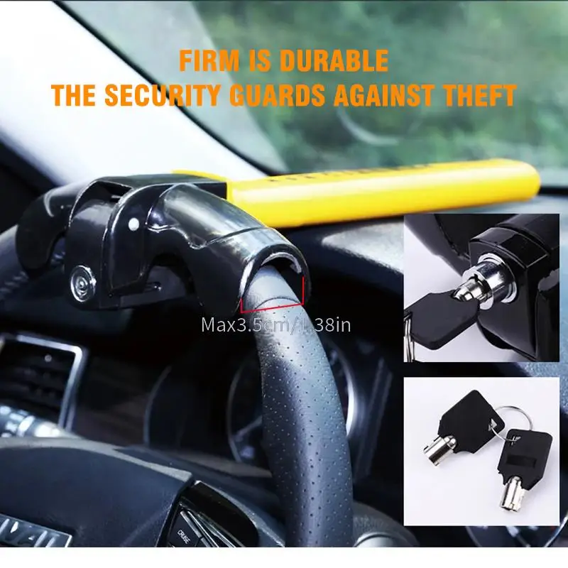 Universal Security Anti Theft Retractable Heavy Duty Car Steering Wheel Lock with 2 Keys