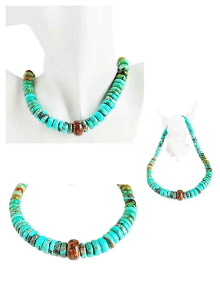Natural turquoise Smooth Rondelle Tire Beads Blue color heishi Gemstone Donut Necklace