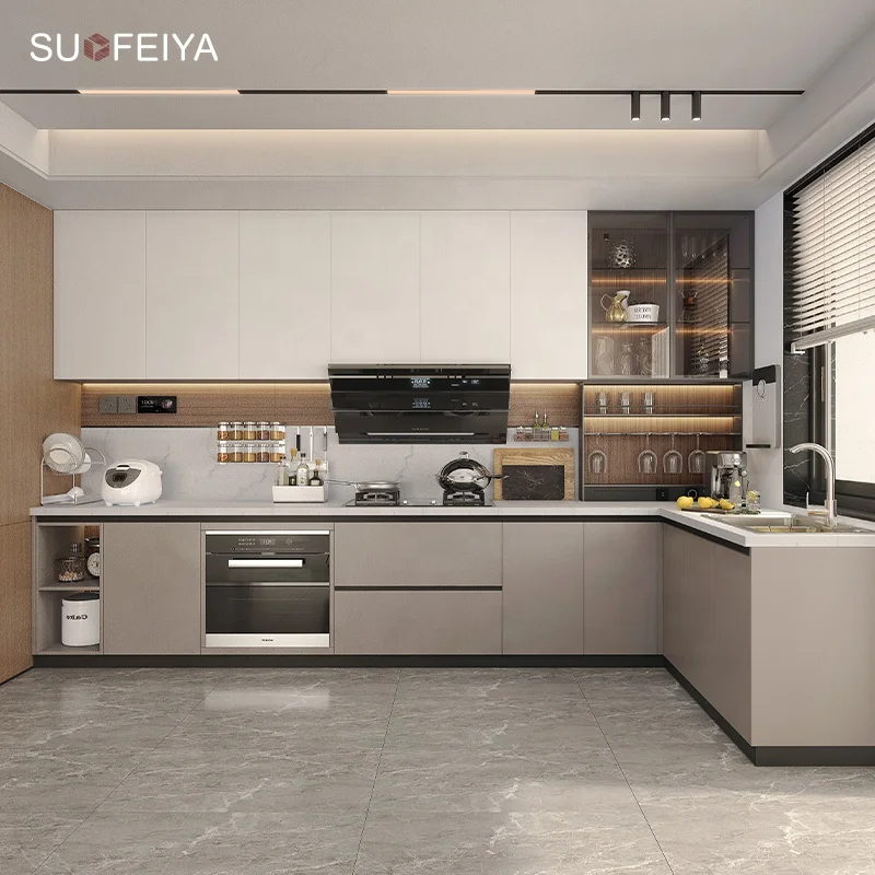SUOFEIYA Custom European Style Laminate HDF L Shape Kitchen Cabinet