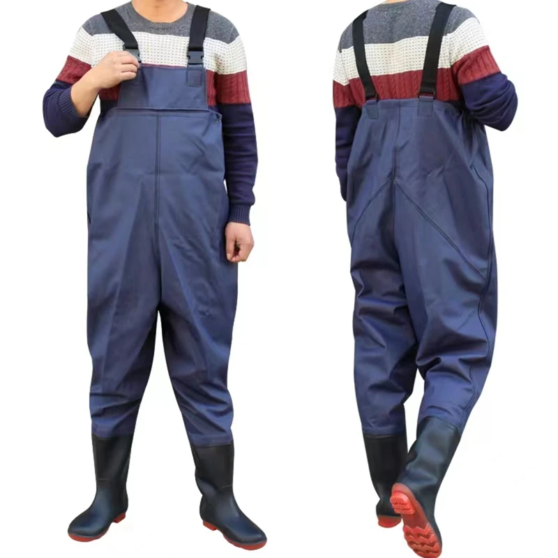 100% Waterproof Fishing Wear PVC Knitted  Fabric Chest Wader With Non Slip Sole