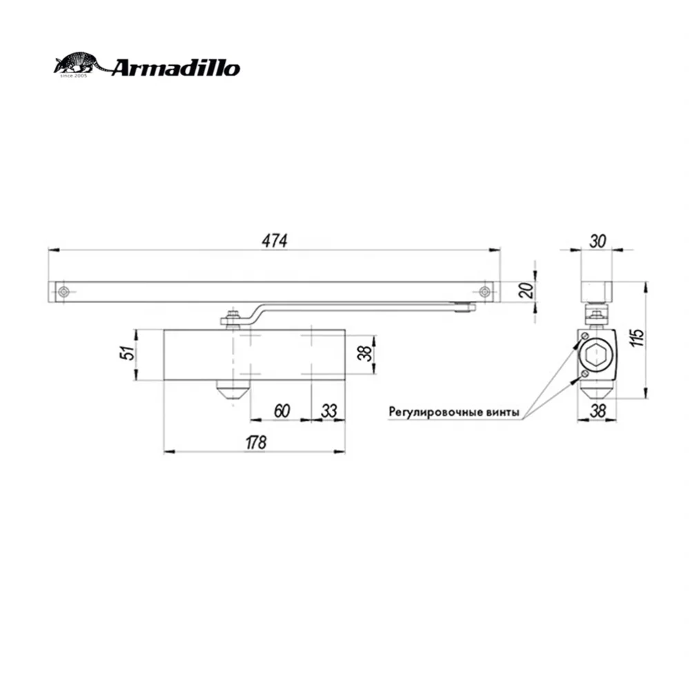 Aluminum Sliding Door Closer with link arm Door Closer