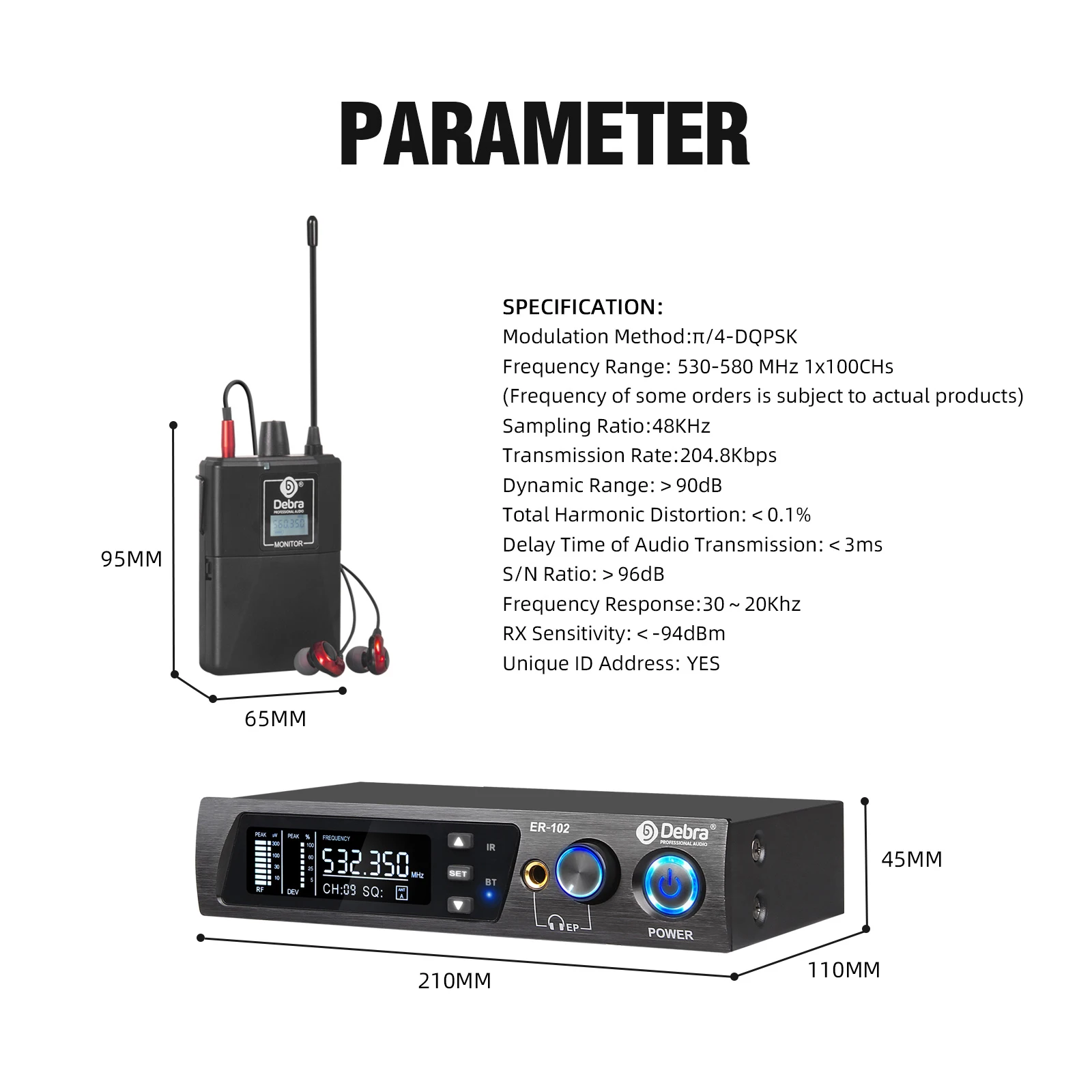 ER-102 Portable Wireless in Ear Monitor System Headset Microphone Professional Singing Sound System Condenser Microphone 120DB