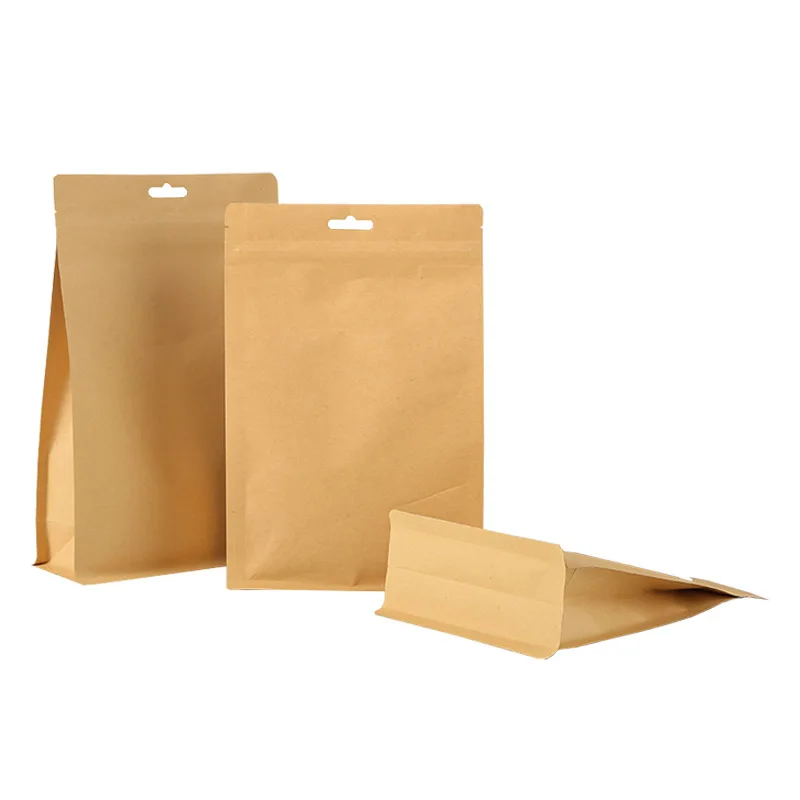 Factory Wholesale Moisture-Proof Doypack Stand Up Pouch Brown Kraft Paper Clear Window Zip Lock Plastic Bag Tea Snacks Plain