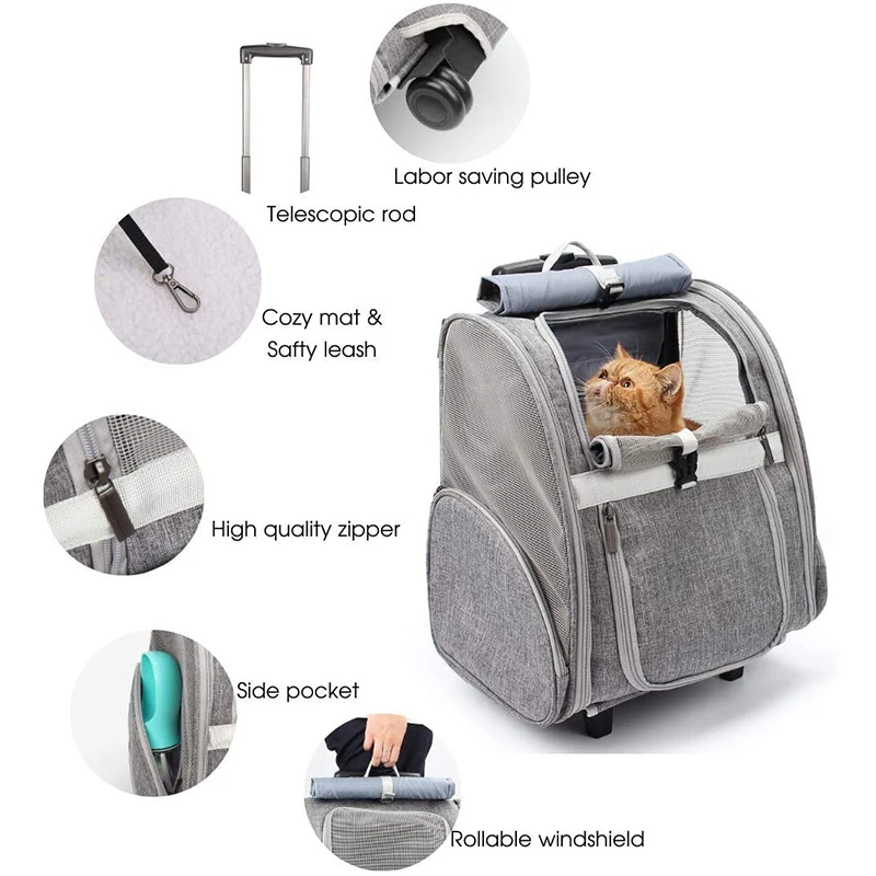 Airline Approved Portable Puppies Travel Bag Trolley Pet Dog Cat Rolling Carrier Backpack