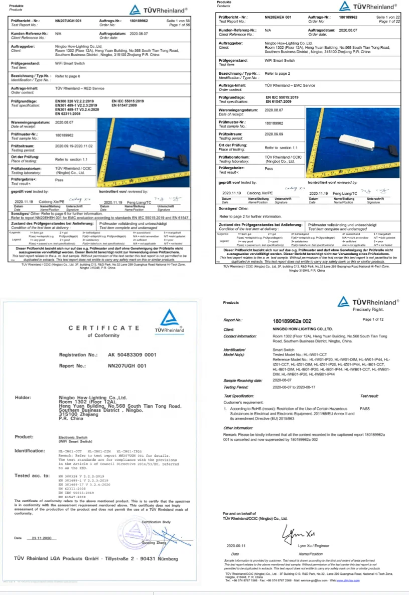 Product Patent Certificate Rgb Led Electric Remote Control Switches Wireless Dimmer Lights Touch Wifi Tuya Smart