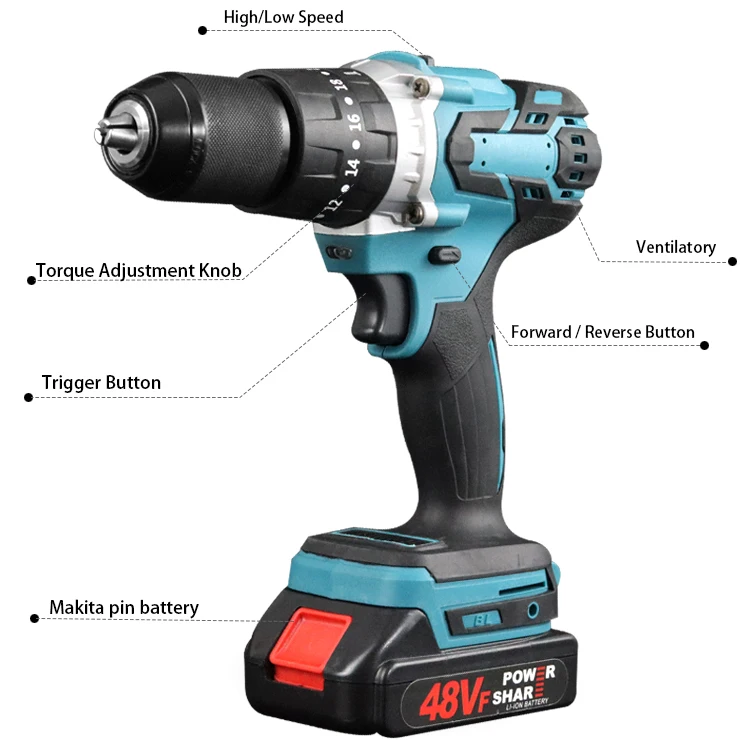 Portable Cordless Hammer Electric Drill Machine 13mm dewalit Hammer Drill