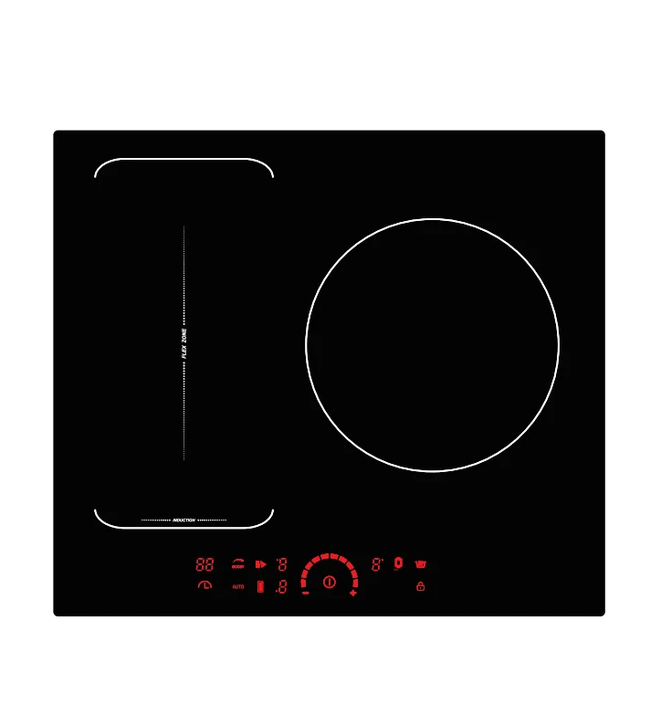 60cm tempered glass built-in induction hob with two flex zone