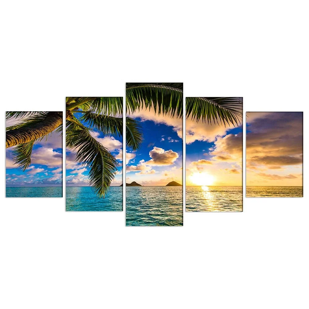 Canvas Wall Art Poster 5 Plates seascape Canvas Painting Home Decoration beach mountain Picture Print