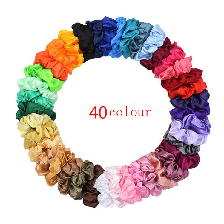20/30/60 Color Satin Cloth Large Intestine Ring In Europe And America Silk Scrunchie