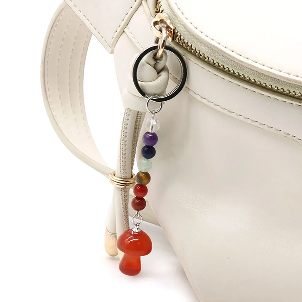 Cute crystal mushroom key chain wholesale natural crystal seven chakra stone key chain with mushroom