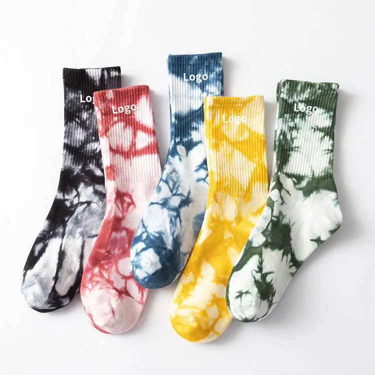 Custom Logo Embroidery Cotton Crew kids Tie Dye Socks Children Kids