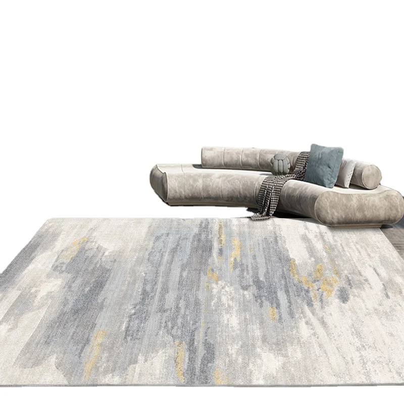 Machine Made Luxury Grey And Golden Printed Living Room Home Decorative Rugs Carpet