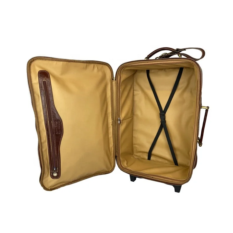 Trolley Travel Suitcase Highest Quality Leather Duffle Bag Brown Wheels and Handle