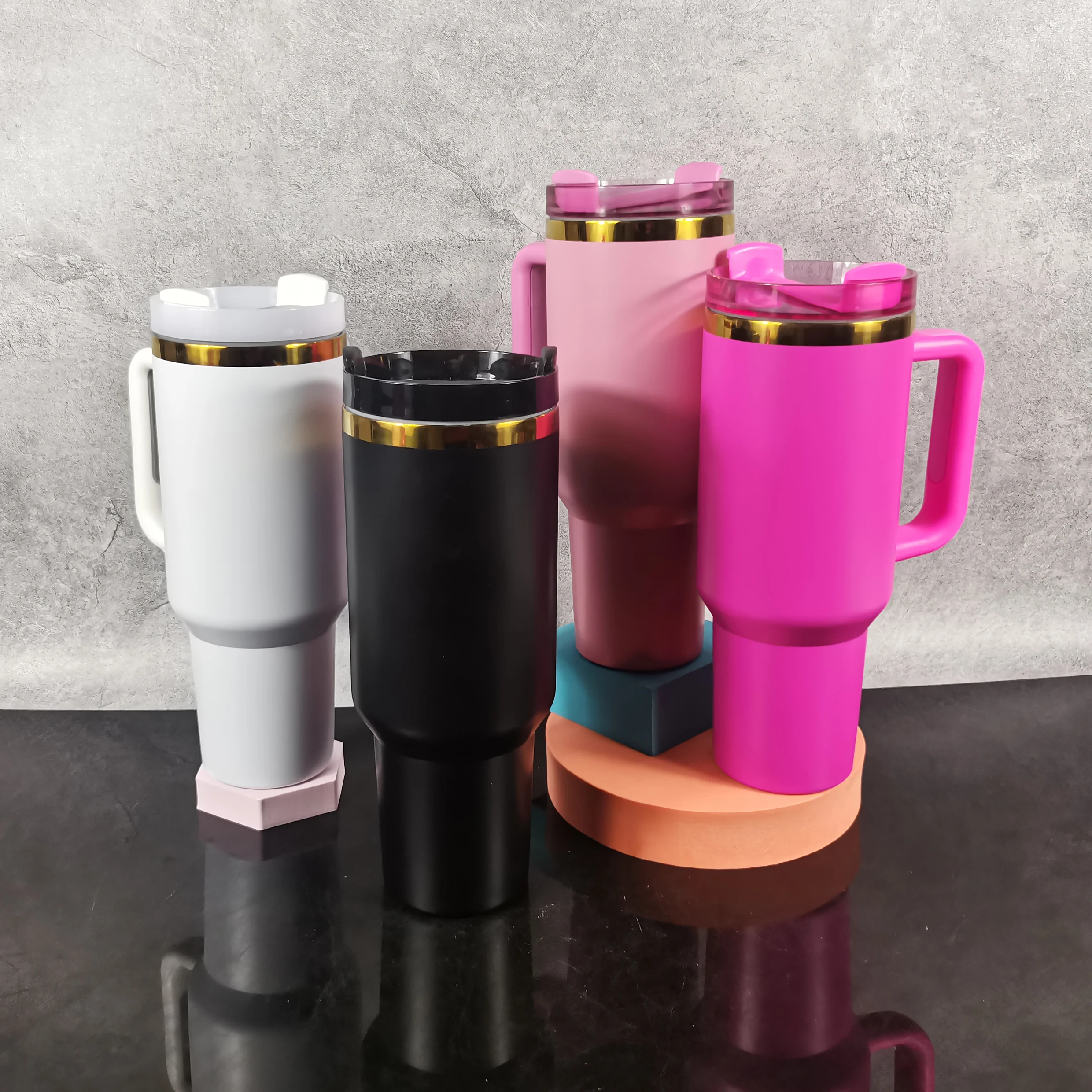 Custom 40 oz rainbow gold copper plated Stainless Steel Double Wall Vacuum Metal Cup Travel Coffee Mug 40oz Tumbler With Handle