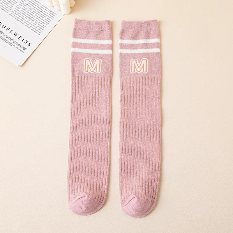 Autumn Solid Color Letters Children Stockings Korean Version Girls Socks Cotton On Parallel Bars Baby Knee High Socks