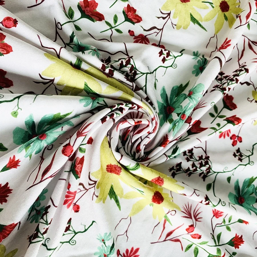 Low MOQ custom digital Print bamboo fiber lycra knitted spandex fabric