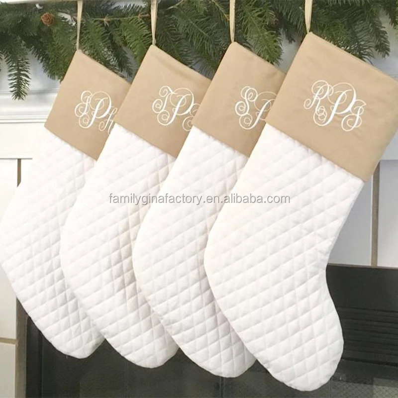 
Monogrammed White Embroidery Plaid Polyester Christmas Stockings 