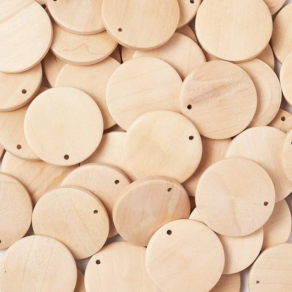 50Pcs Natural Unfinished Blank Round Wood Discs Wood Slices for DIY Craft Party Home Decoration