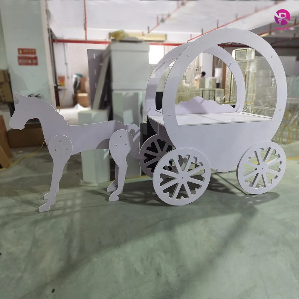 Wedding Party Decoration Cinderella Carriage White Pumpkin Candy Cart with horse