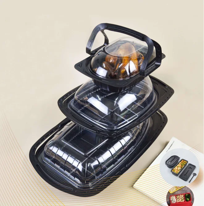 Plastic Trays Take Away Food Container Plastic Roast Chicken box with Lid,PP high permeability food packaging box