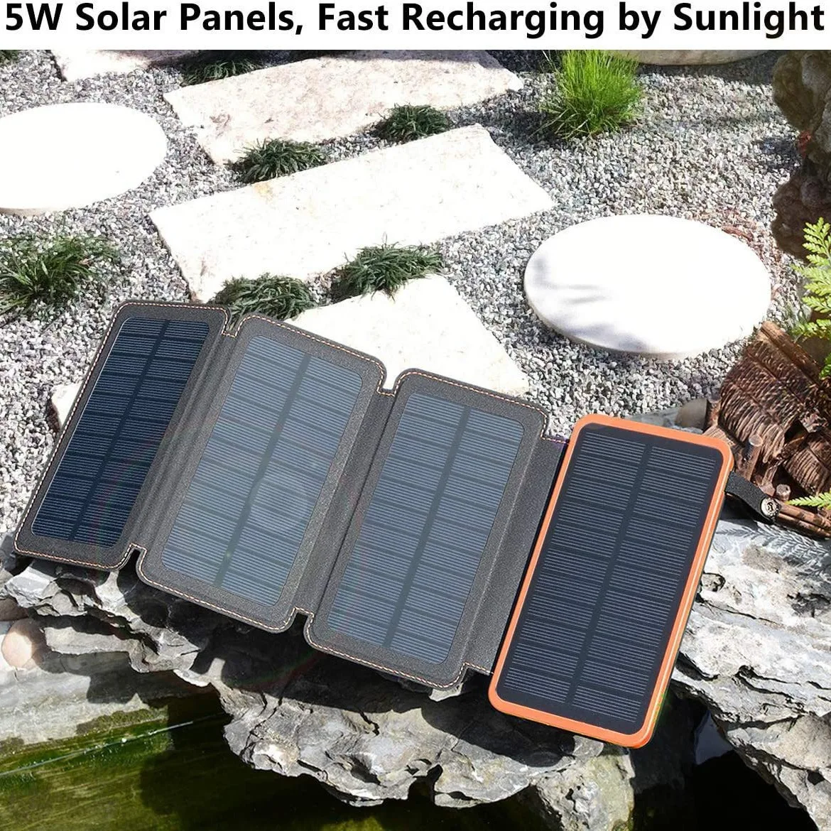Solar Mobile Portable Power Supply 25000mAh Convenient Outdoor Rainproof Folding Phone Charger Mobile Power Bank